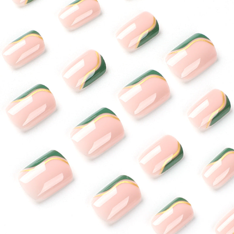 Green French Tip Short Square Nail