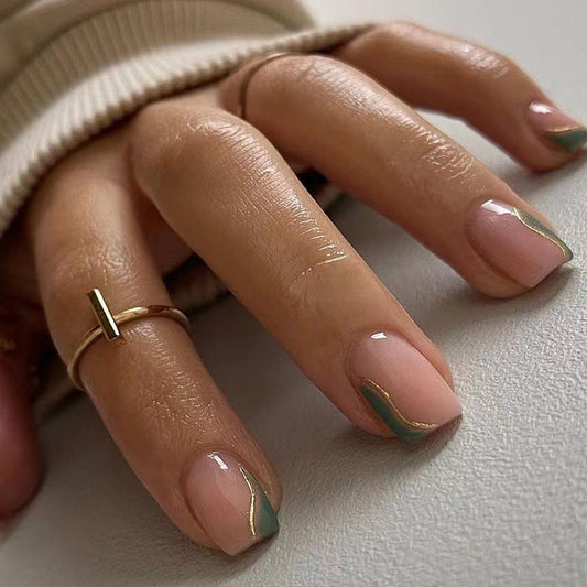 Green French Tip Short Square Nail
