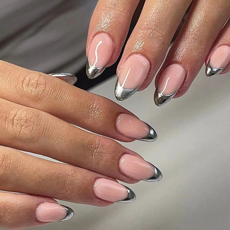 S22 Silver Chrome Baby Almond Nail