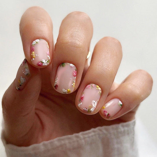 Painting flower short square nail