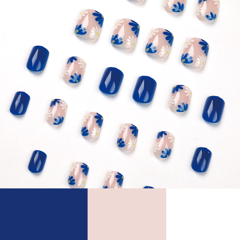 Blue and white flower Short Nail