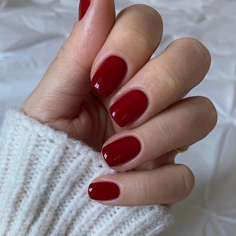 S55 Glossy red short nail