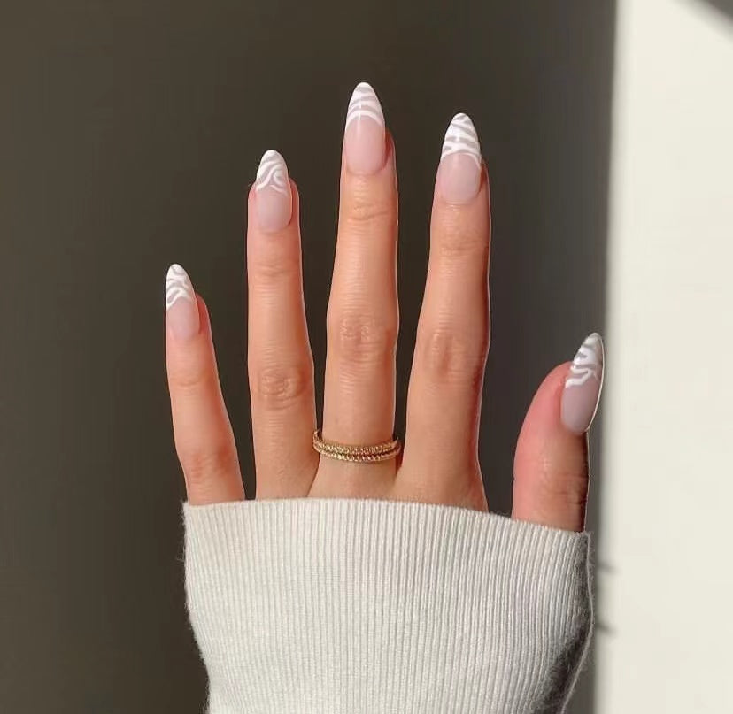 Y28 Zebra French Tip Almond Nail