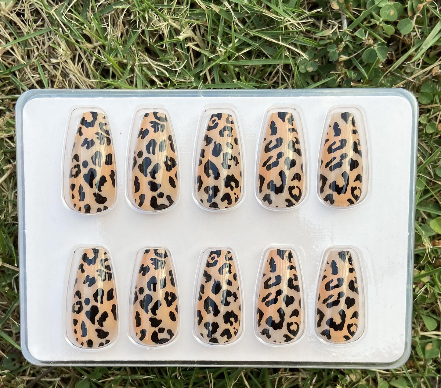 Y44 Glossy Leopard Coffin Nail